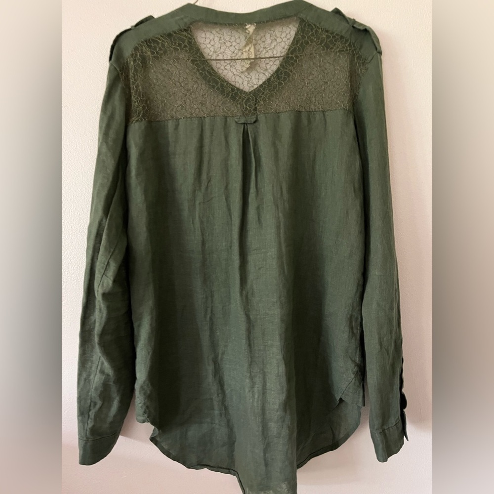 Free People Olive Green Lace Back Women's Top blouse office casual small - Picture 4 of 7